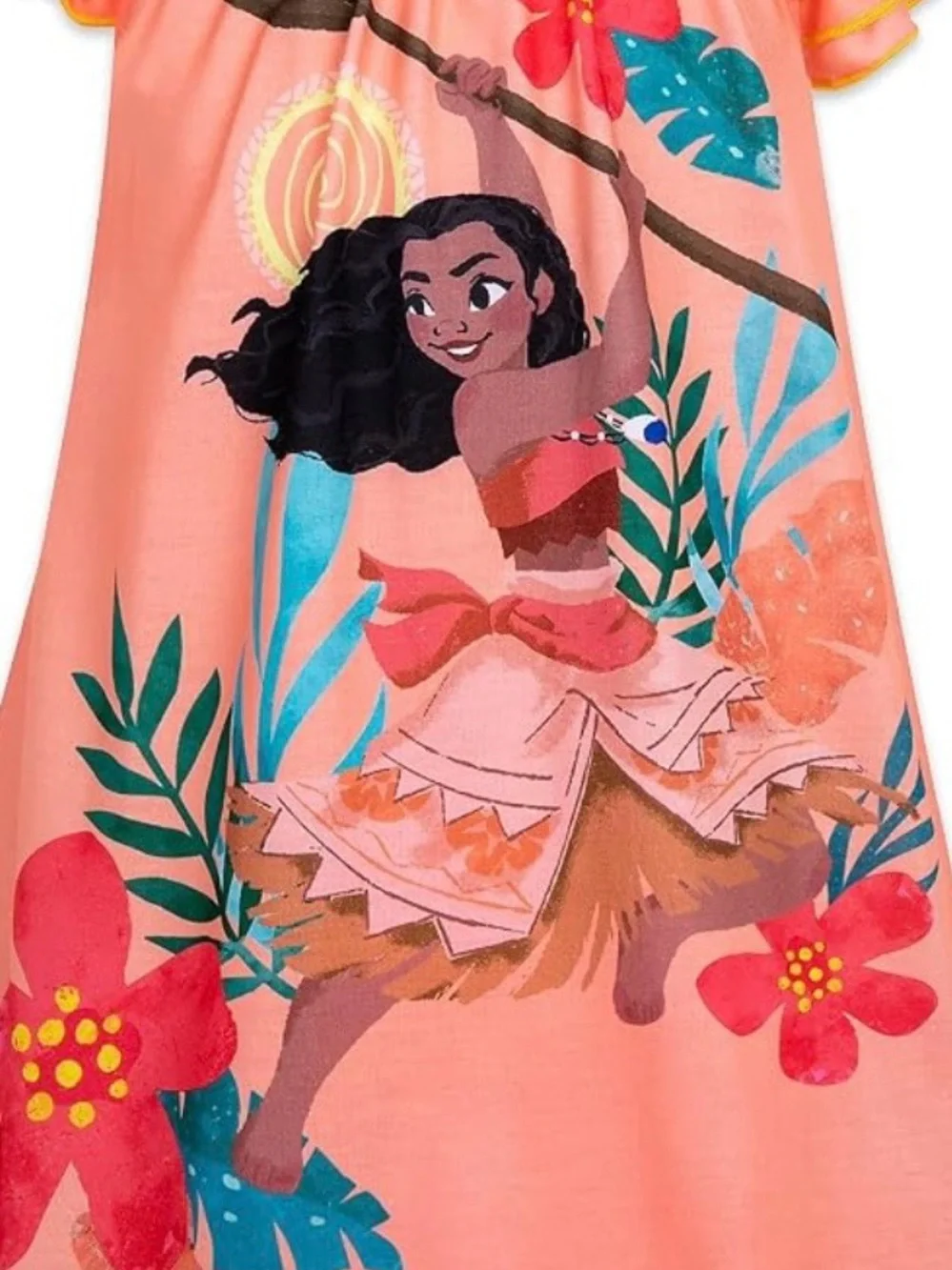 Disney Moana peach nightgown with front graphic  Yellow Trim and Flutter Sleeves